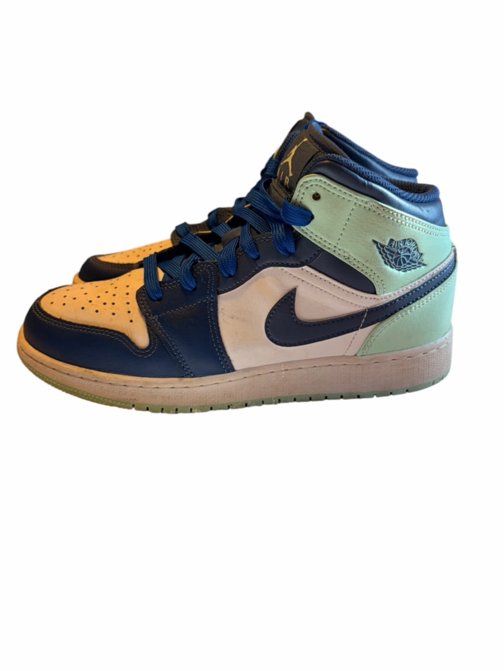 Nike Kids' Air Jordan 1 Mid Sneakers - Navy, White & Mint 6Y or Women’s 7.5